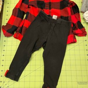 Carter's Red and Black Plaid Button Down Shirt leggings set